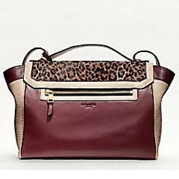 COACH Legacy Colorblock Ocelot Haircalf Flap Carryall in Aubergine/Multi - NWT!